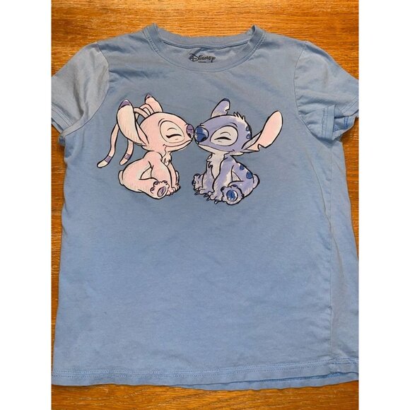 Stitch & Angel Disney Girls Blue T-Shirt - Picture 1 of 2